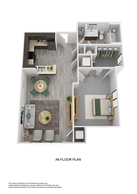 Floor plan for 1 bed, 1 bath, 712 sqft